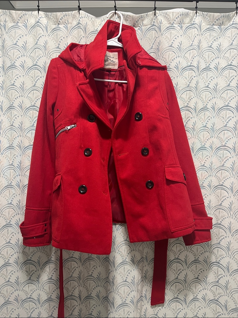 Maralyn & Me Red Double-Breasted Hooded Trench Coat